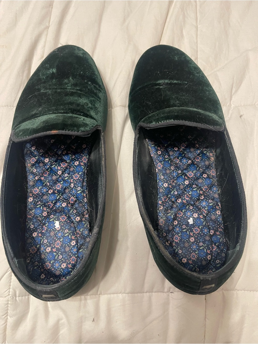 Women’s Birdies Velvet Slip-On Loafers in Dark Green
